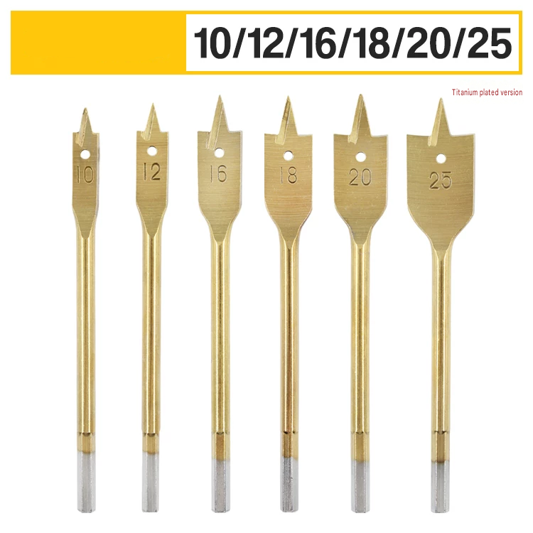 Titanium-Coated Spade Bit Set – 6 Piece (10–25mm)