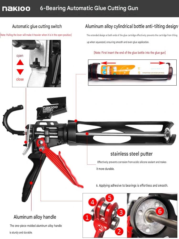 Nakioo Heavy-Duty 6-Bearing Caulking Gun